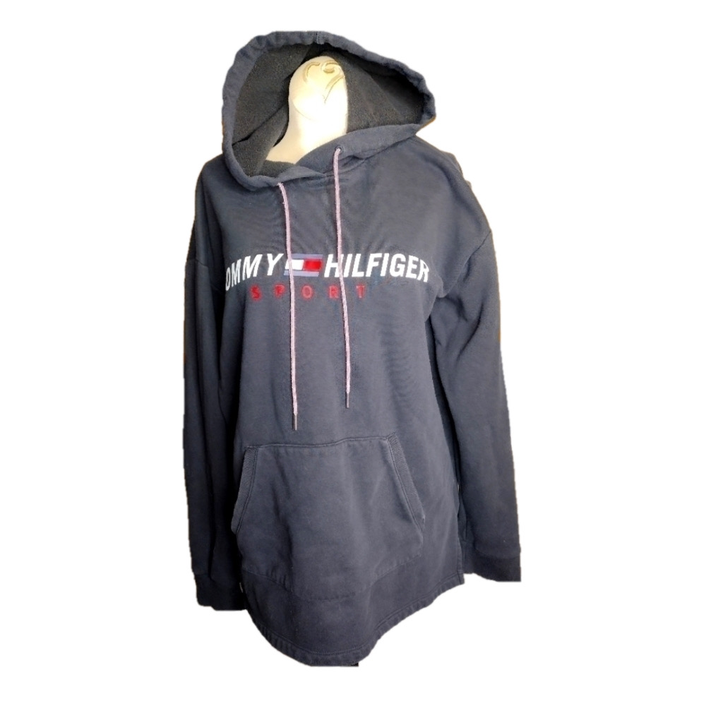 Tommy Hilfiger Sport logo hoodie sweater size small S women’s dark gray black